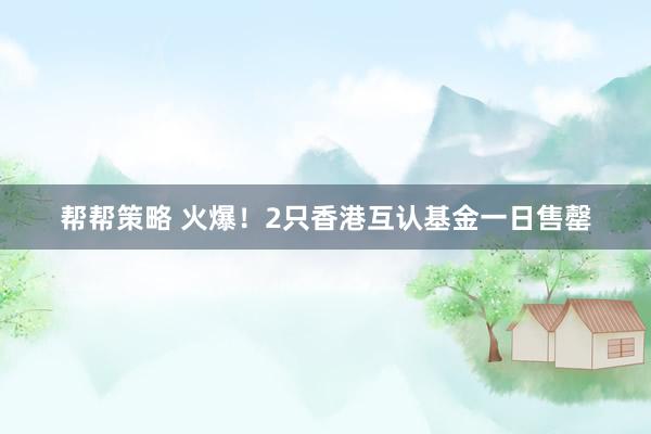 帮帮策略 火爆！2只香港互认基金一日售罄