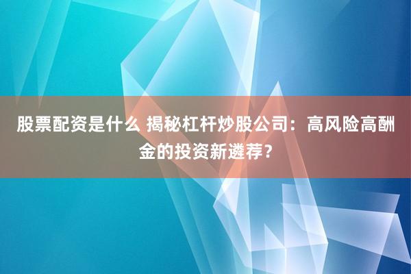 股票配资是什么 揭秘杠杆炒股公司：高风险高酬金的投资新遴荐？