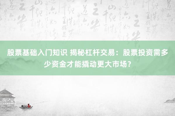 股票基础入门知识 揭秘杠杆交易：股票投资需多少资金才能撬动更大市场？